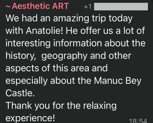 The patient shares her experience during the excursion organized together with the driver of the Punto Bianco dental clinic